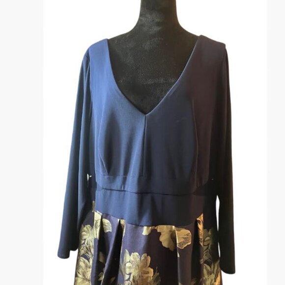 Xscape Maxi Brocade Formal Cocktail Dress Navy and Gold Size 22  EUC - Picture 6 of 15